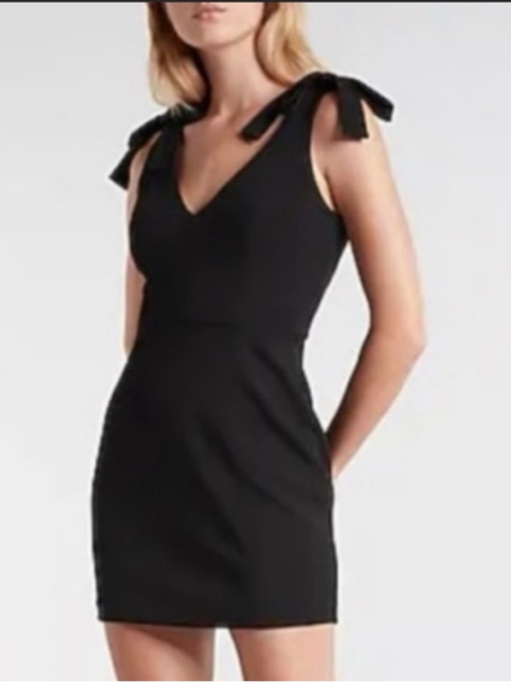 NWT Express Elegant Black Tie-Shoulder Mini Dress